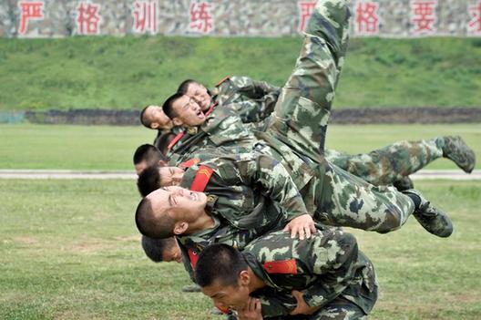 7月31日,武警官兵们在进行擒拿格斗训练.新华社记者 郭晨 摄
