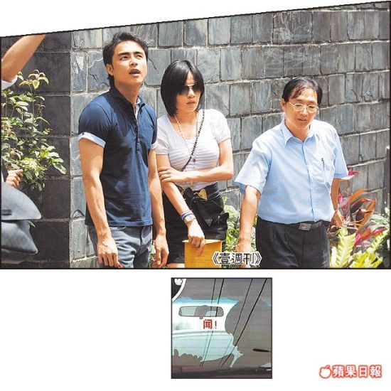 明道（左）和李诗翔曾被内地媒体拍到他在车内抬脚，疑似让女经纪人亲脚趾（下图）。