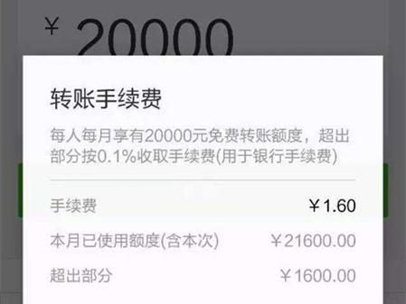 根據微信轉賬官方說明,賬戶轉出每月前20000元不收取手續費,超過20000