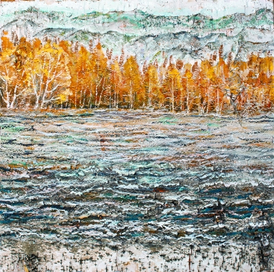 李忠胜的桦树皮画作《枫林岸》本报讯  (记者胡芳)树皮也能当画布?