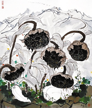 深圳美术馆收藏的吴冠中作品《向日葵》.(深圳美术馆供图)